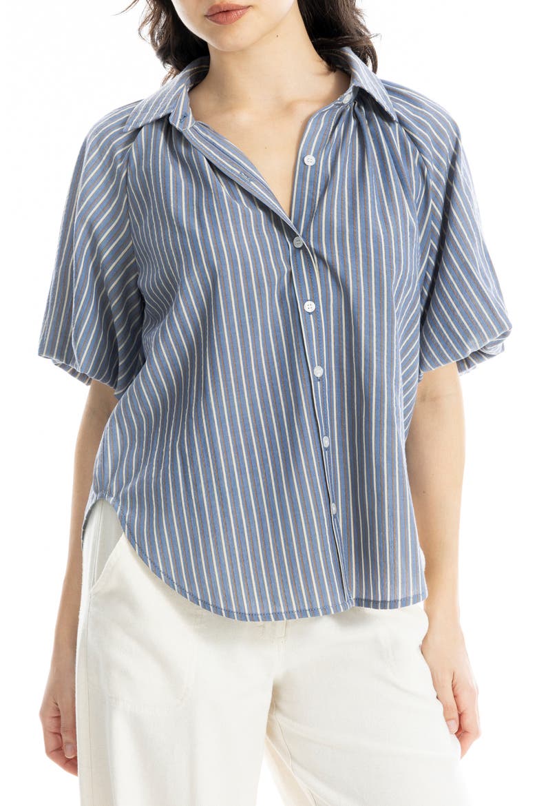 Bubble Sleeve Shirt, Alternate, color, DENIM/ CRM PINSTRIPE