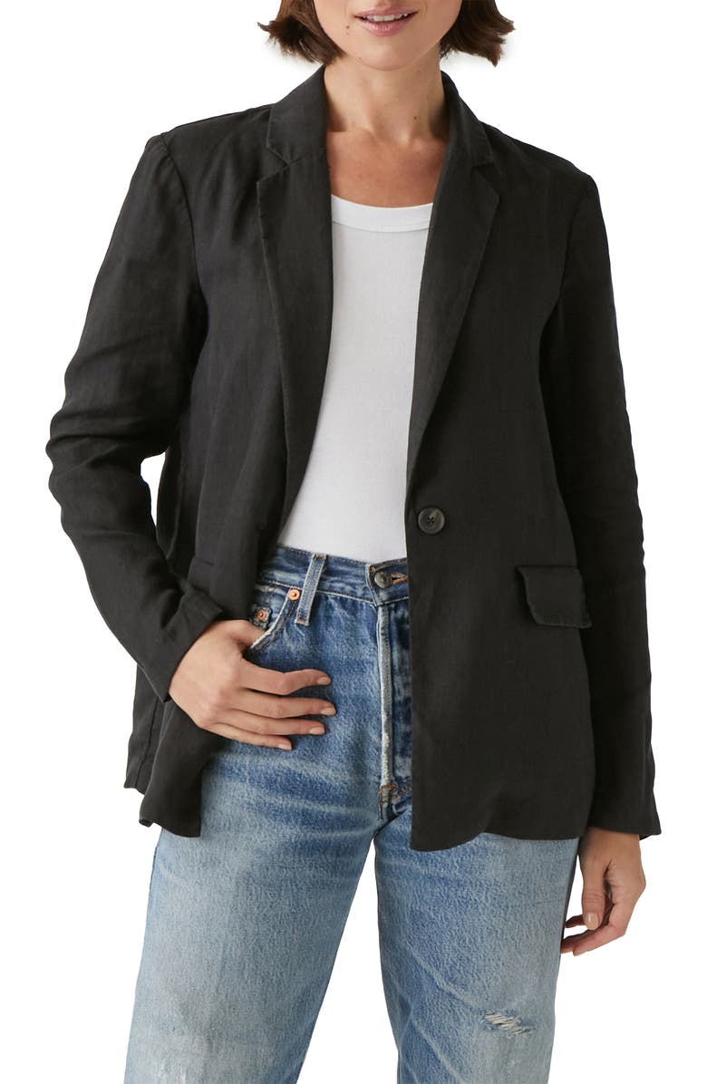 Michael Stars Lottie One-Button Linen Blazer, Main, color, 