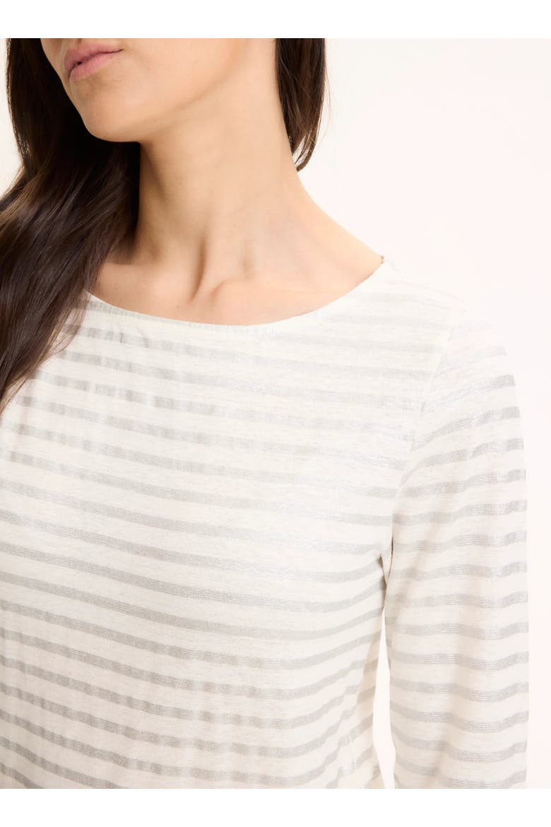 Stretch Linen Metallic Stripe 3/4 Sleeve Boatneck Tee, Alternate, color, SILVER