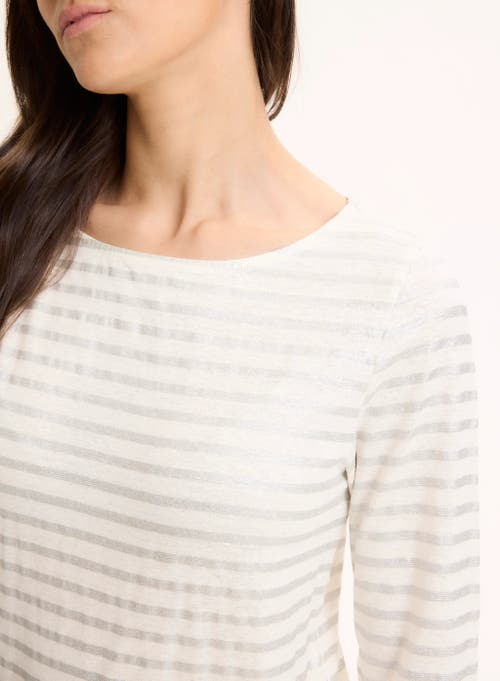Majestic Filatures Stretch Linen Metallic Stripe 3/4 Sleeve Boatneck Tee In Neutral