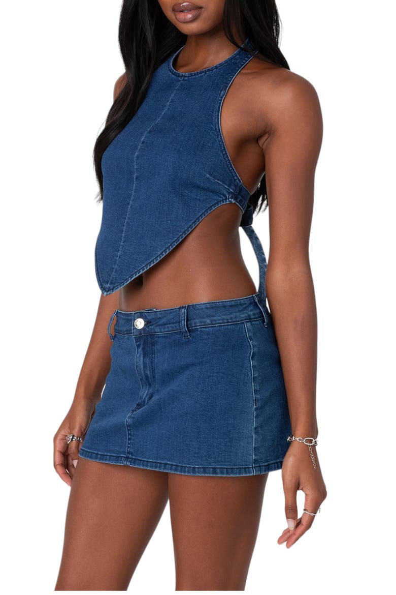 Sydnie Open Back Denim Halter Top, Alternate, color, DARK-BLUE