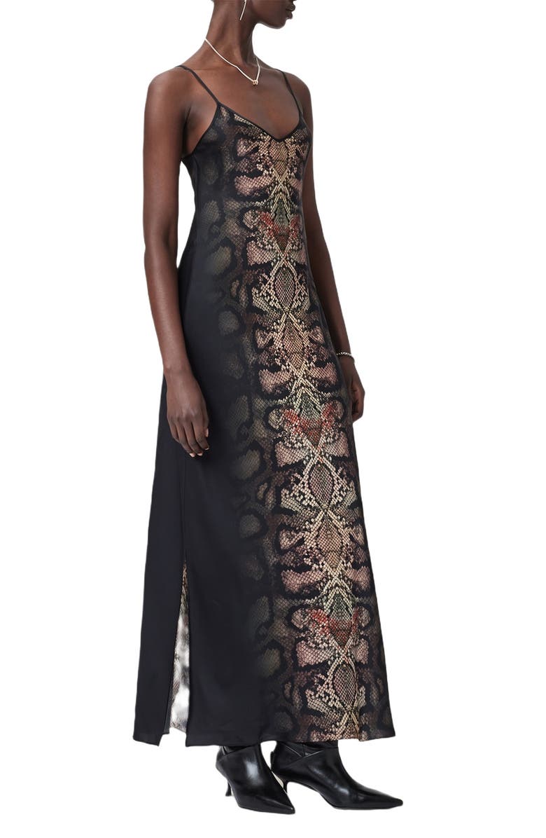 AllSaints Bryony Snakeskin Print Slipdress, Alternate, color, Ophis Black