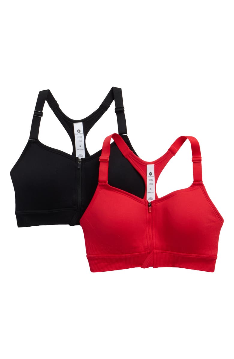 90 DEGREE BY REFLEX Darcy Seamless Zip Front Sports Bra, Main, color, True Red/ Black