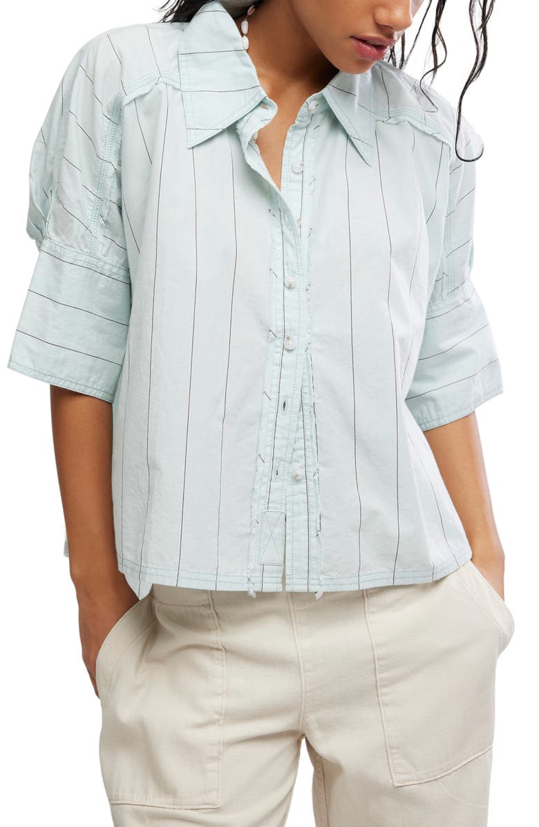 Free People Seaside Stripe Cotton Shirt, Main, color, Sky Combo