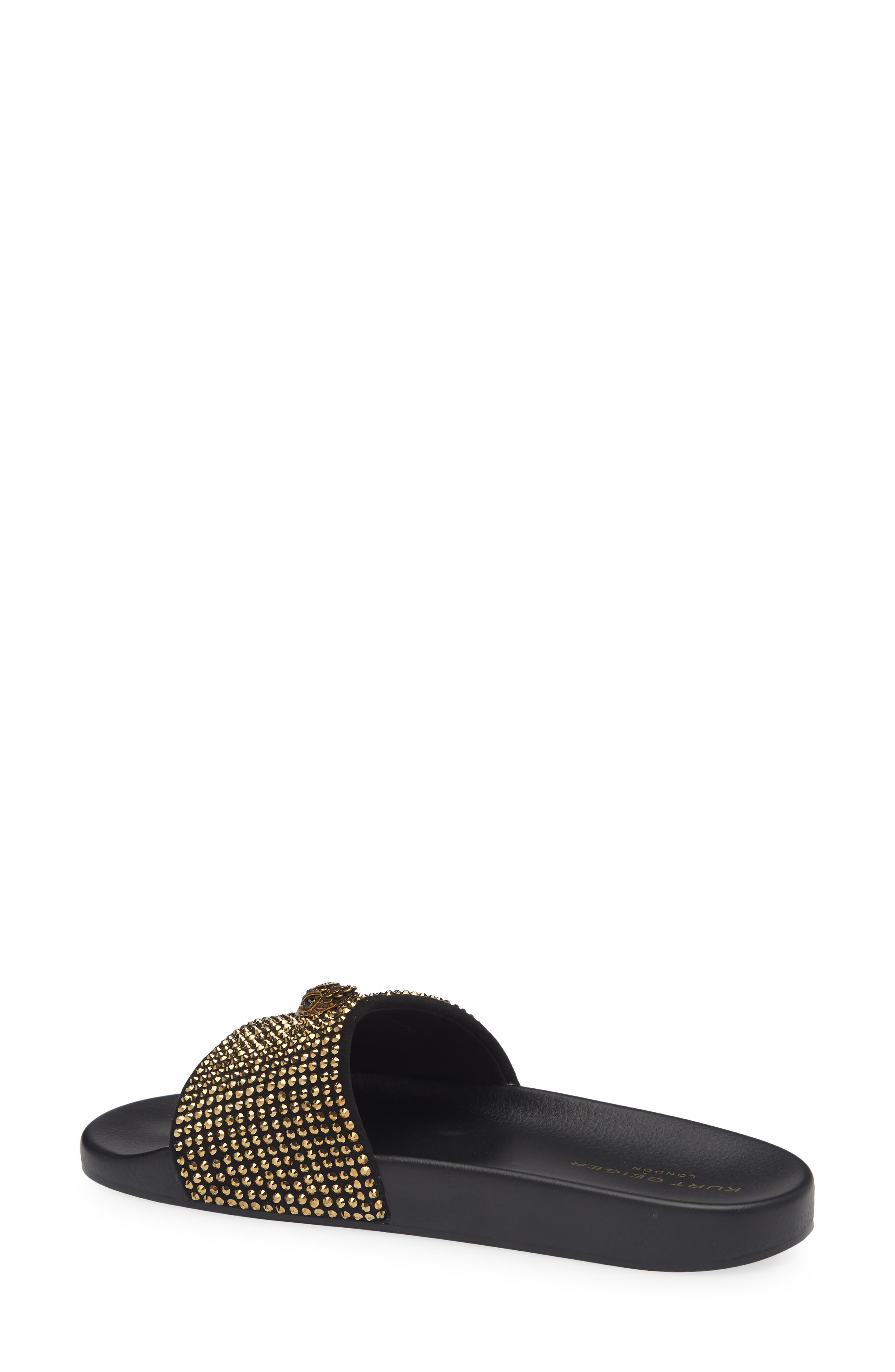 Meena Eagle Slide Sandal, Alternate, color, GOLD/ BLACK