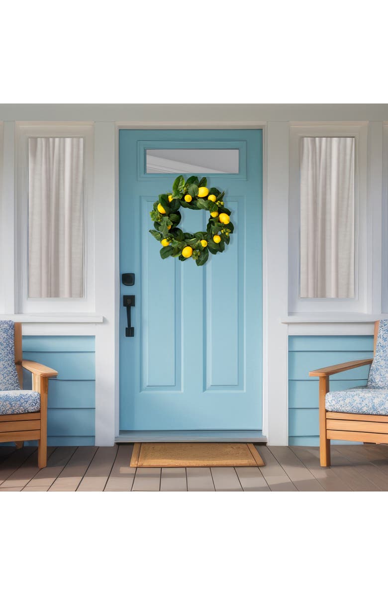 Northlight Lemon and Foliage Artificial Wreath, Yellow 22-Inch, Alternate, color, Yellow