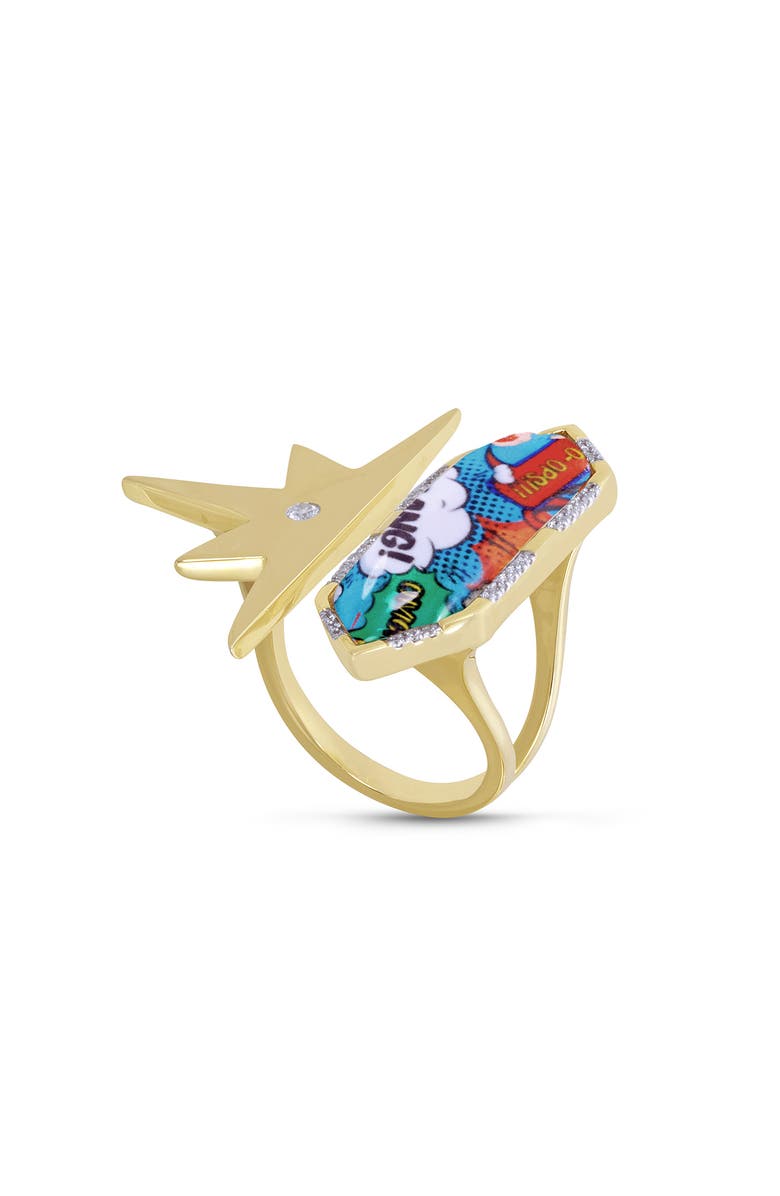 LuvMyJewelry Bang Bang Half Star Design Diamond Yellow Gold Plated Silver Mosaic Open Ring, Alternate, color,