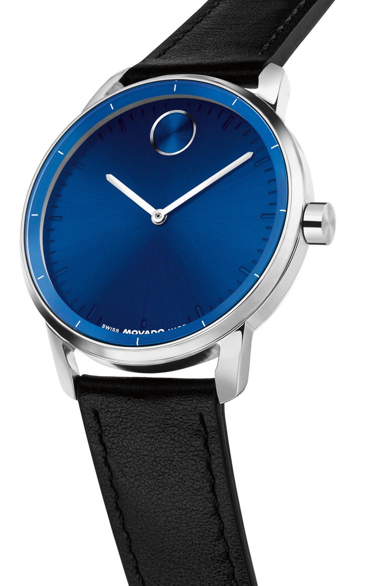 Bold Echo Leather Strap Watch, 40mm, Alternate, color, BLUE