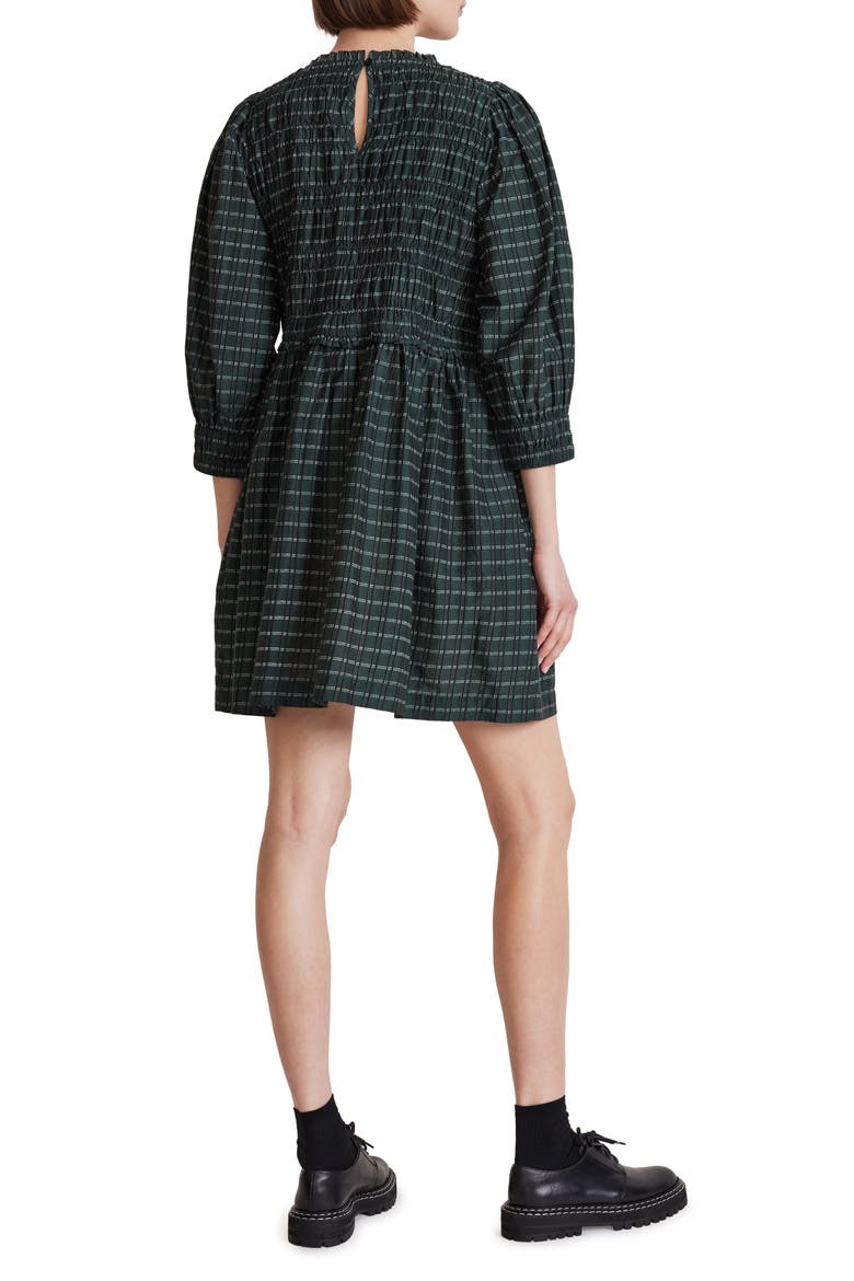 Aldea Smocked Organic Cotton Babydoll Dress, Alternate, color, BLACK AND GREEN STRIPES