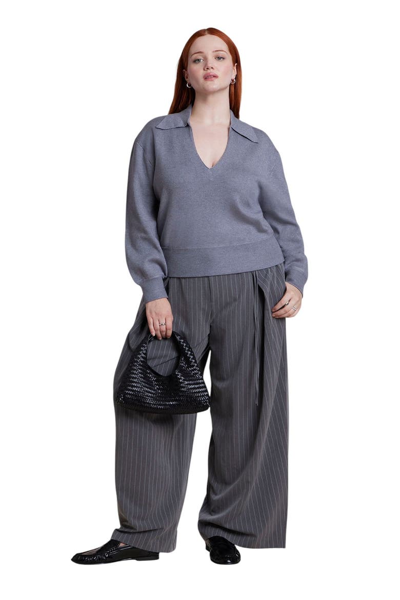 V Neck Collared Sweater (plus), Alternate, color, HEATHER GREY