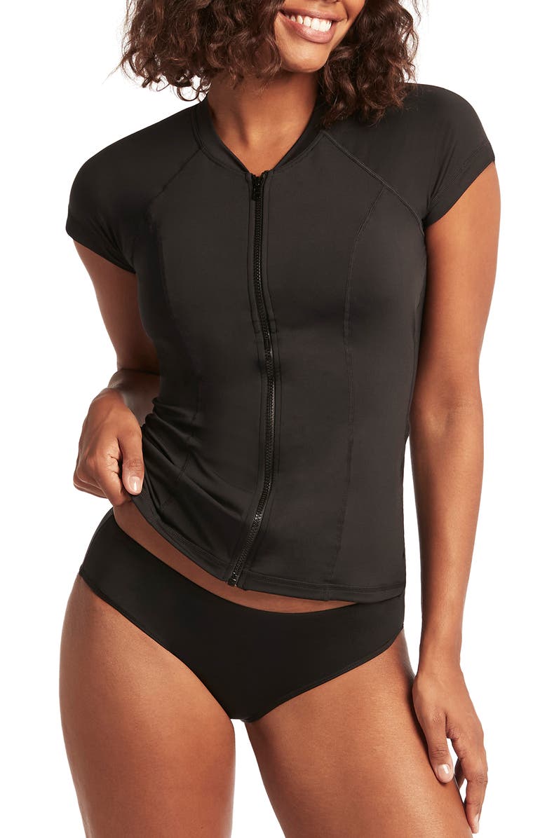 Sea Level Zip-Up Short Sleeve Rashguard Top, Main, color, 