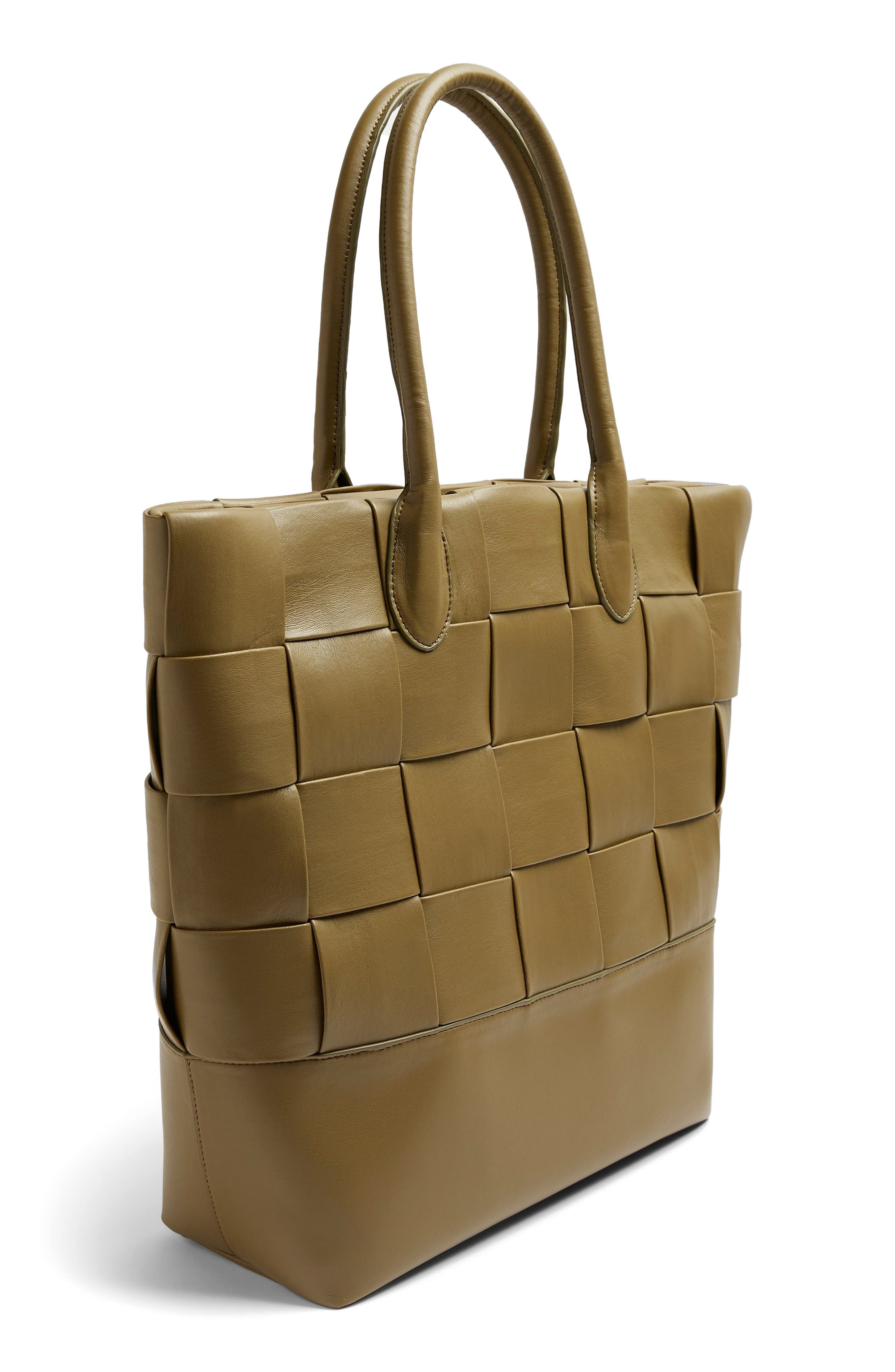 Weave Faux Leather Tote, Alternate, color, OLIVE