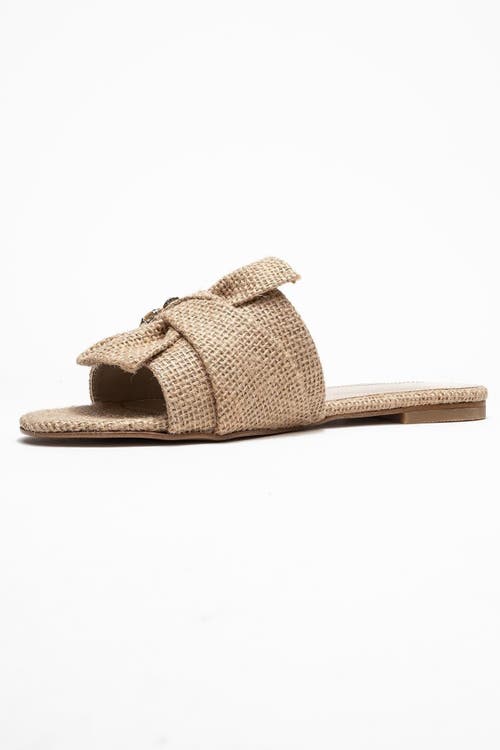 Prologue Shoes Daphne Raffia Bow Slide Sandal In Brown