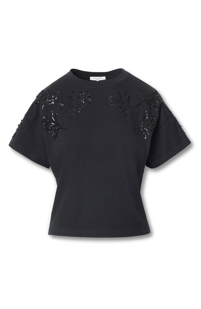 rag & bone/JEAN Kelly Beaded Floral Boxy T-Shirt, Alternate, color, Black