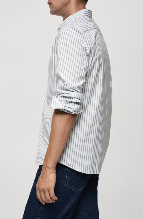 Mango Slim Fit Stripe Button-up Shirt In Khaki/white