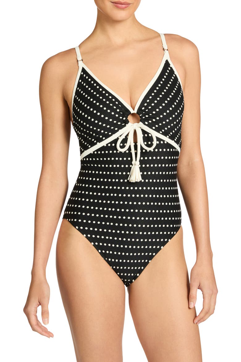 Millie Ring One-Piece Swimsuit, Main, color, BLACK/ ECRU