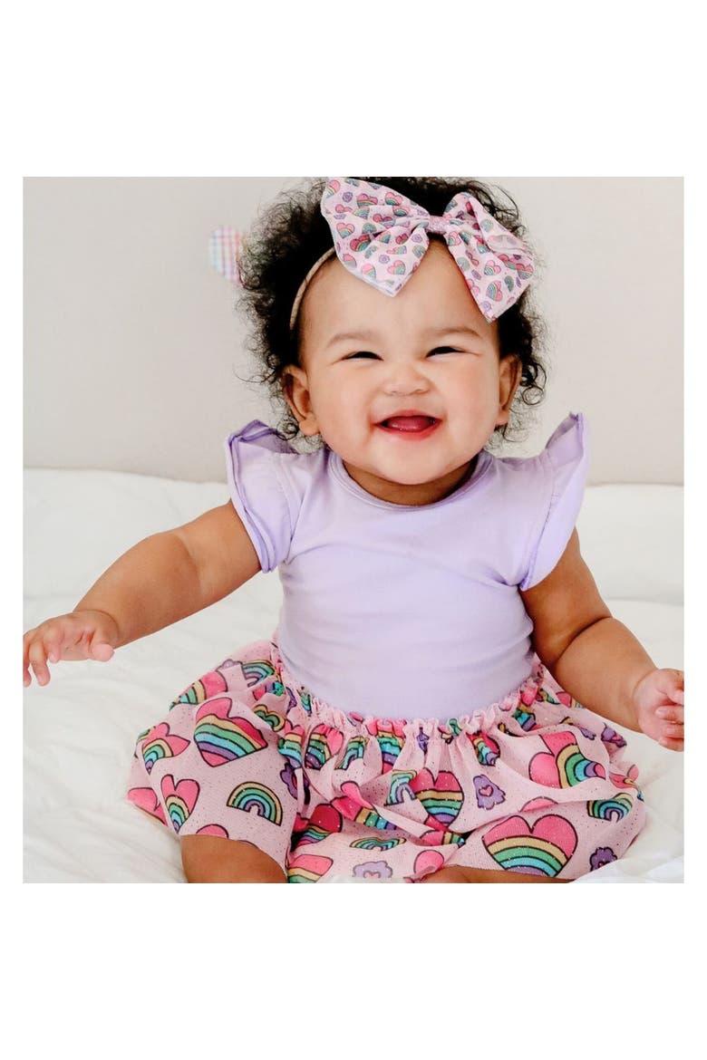 Rainbow Heart Short Sleeve Tutu Bodysuit, Alternate, color, Multicolor