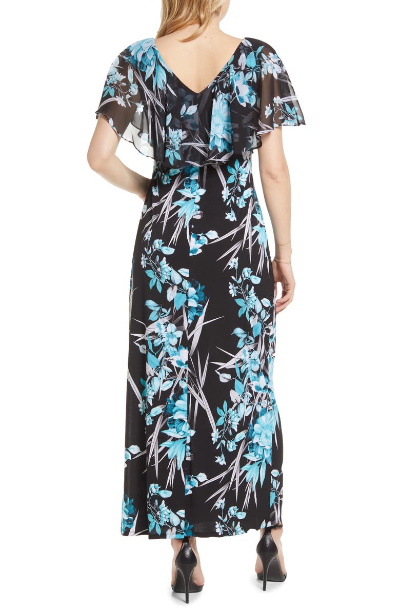 Connected Apparel Floral Convertible Off the Shoulder Chiffon Maxi Dress, Alternate, color, 