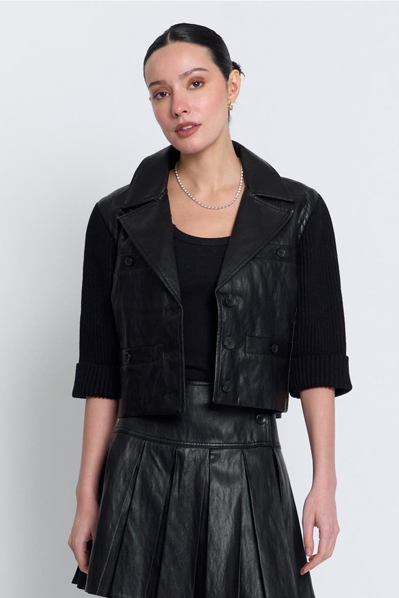 Quinn Cropped Vegan X Sweater Jacket, Main, color, BLACK