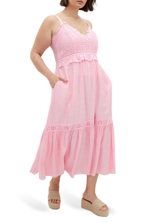 City Chic Brielle Lace Trim Maxi Sundress In Pink