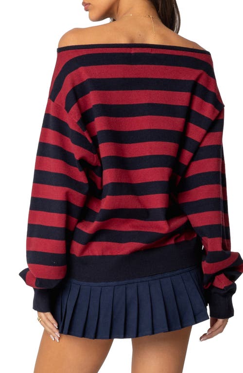 EDIKTED EDIKTED STERLING STRIPE OFF THE SHOULDER SWEATER 