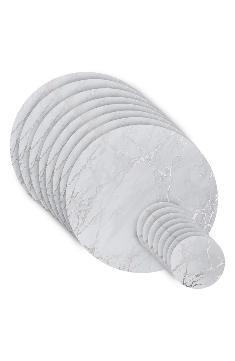 DAINTY HOME Marble Print 16-Piece Placemat & Coaster Set, Main, color, Silver