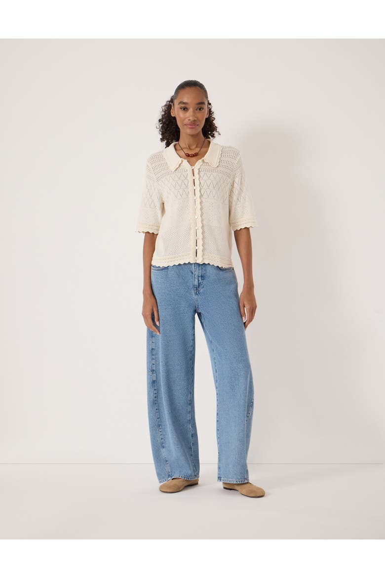 Pointelle Cotton Cardigan, Alternate, color, Stone White