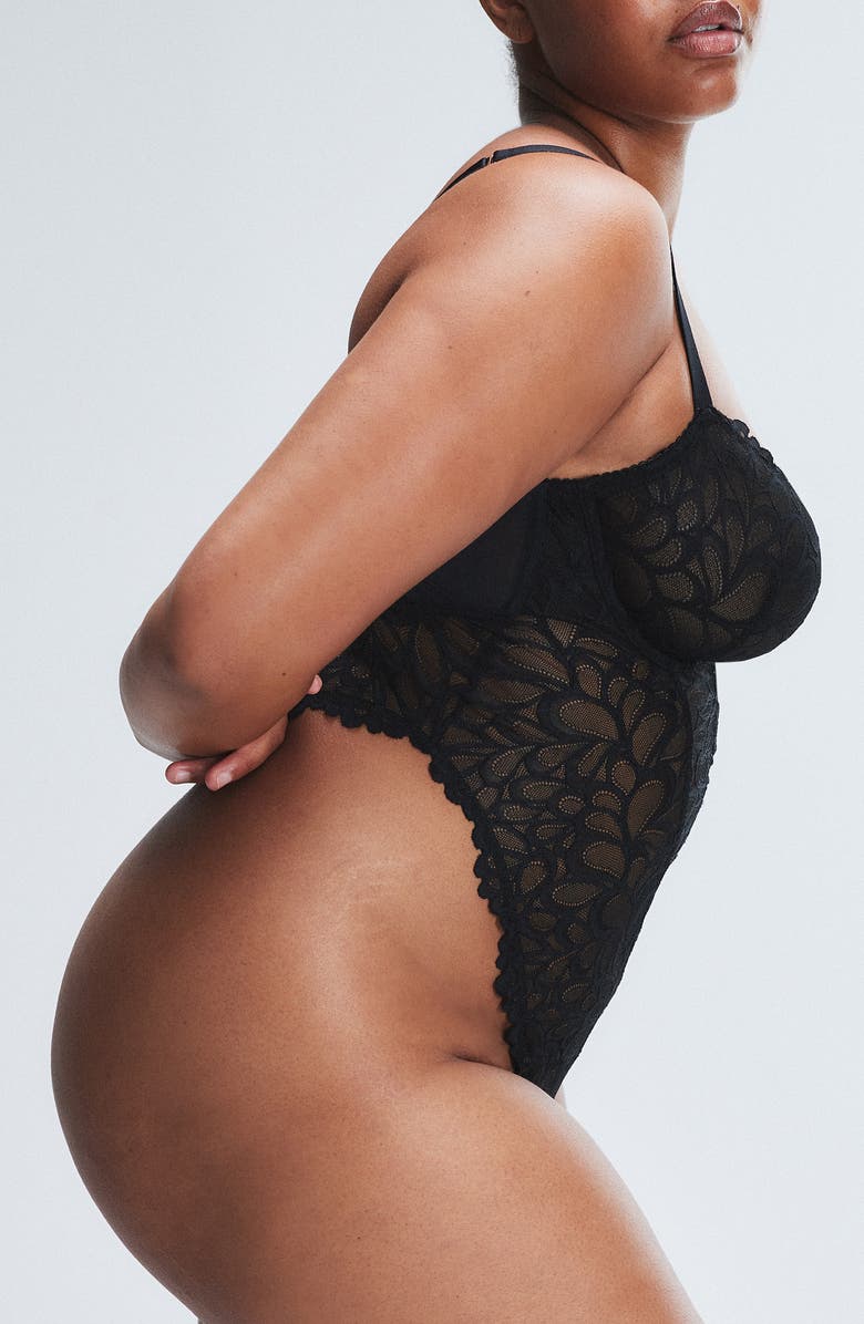 SAVAGE X FENTY Savage Not Sorry Sheer Lace Teddy, Alternate, color, Black Caviar