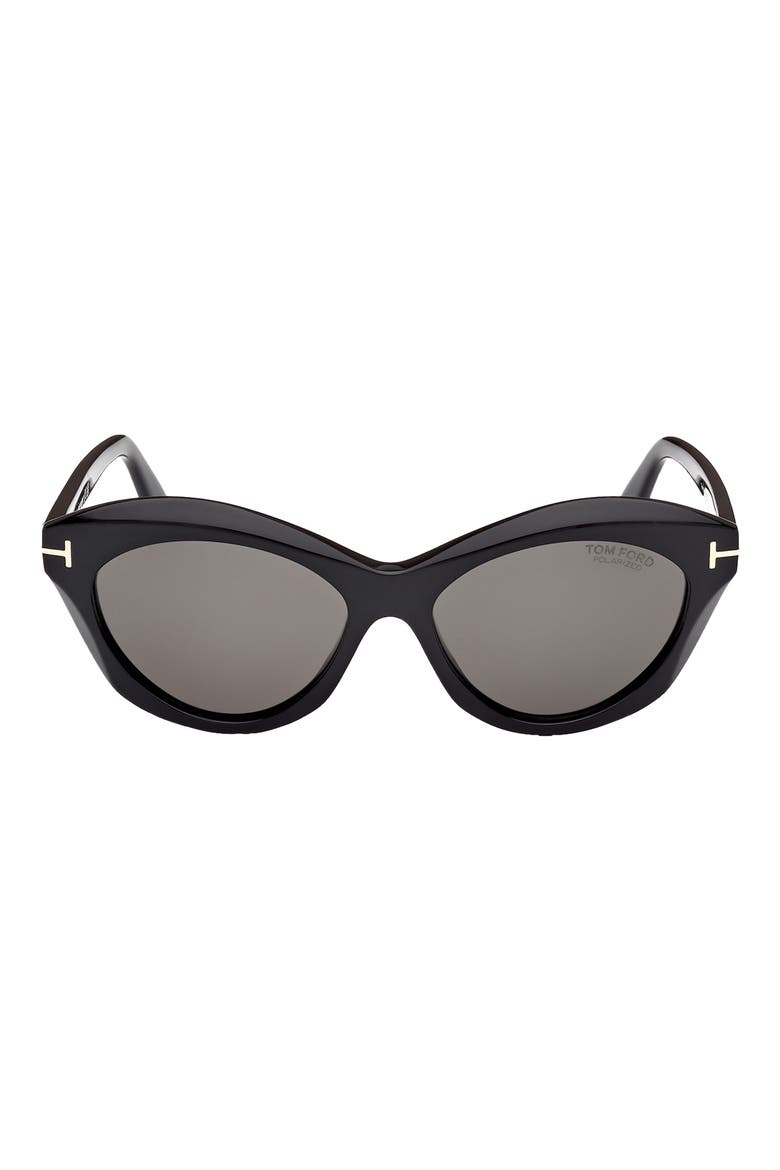 Toni 55mm Polarized Oval Sunglasses, Main, color, SHINY BLACK / SMOKE