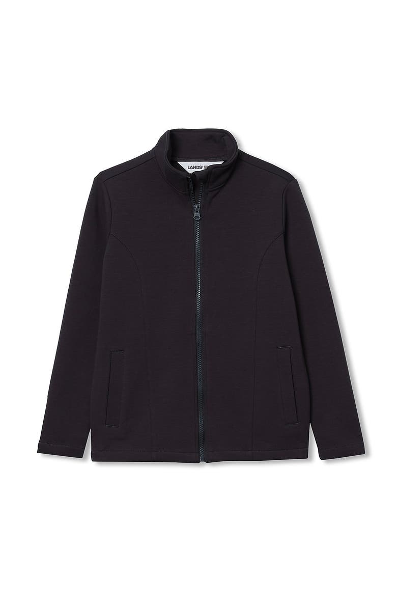Lands' End Boys Long Sleeve Knit Full Zip Mock Neck Sweatshirt, Main, color, Light Black