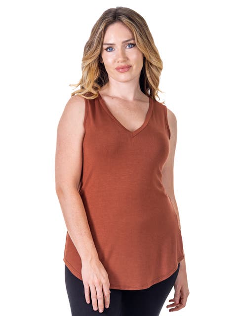 Petites V-Neck Tunic Tank Top with Round Hemline