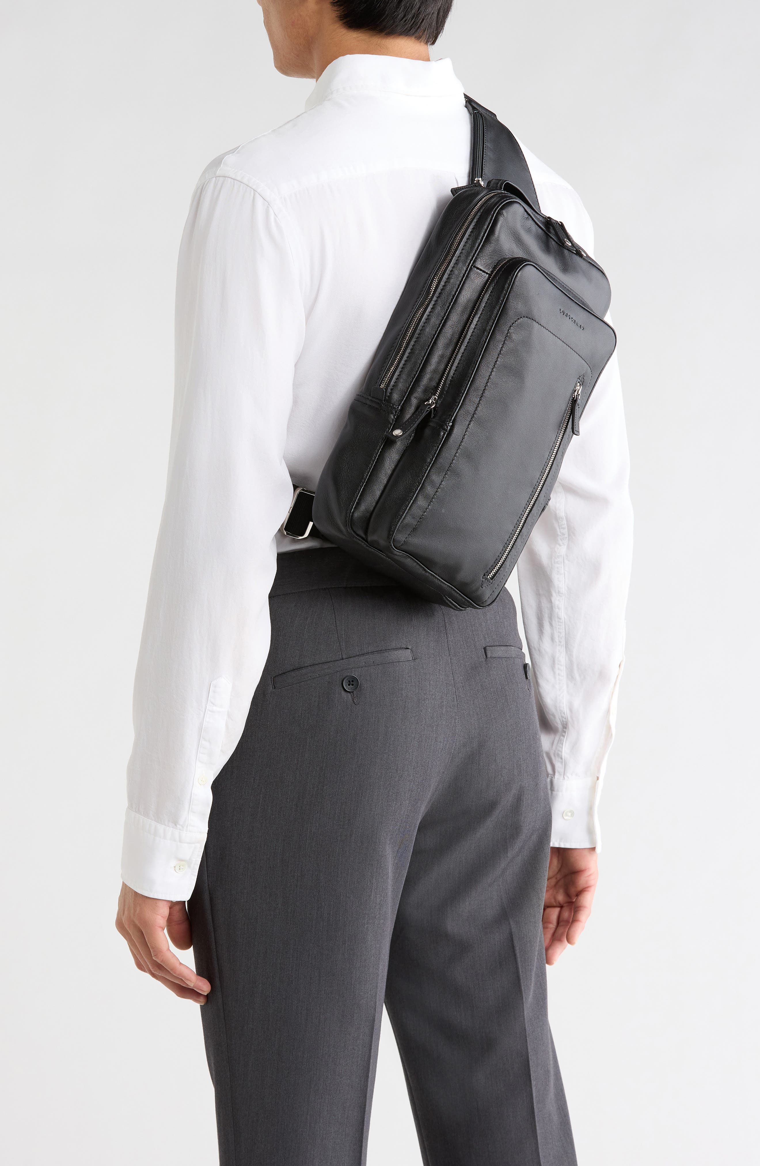 Longchamp Small Parisis Leather Sling Bag, Alternate, color, Black