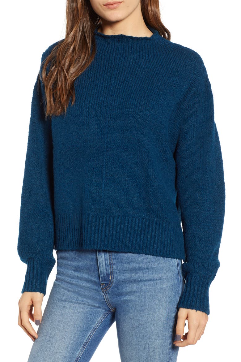 Fuzzy Side Slit Sweater, Main, color, BLUE AURORA