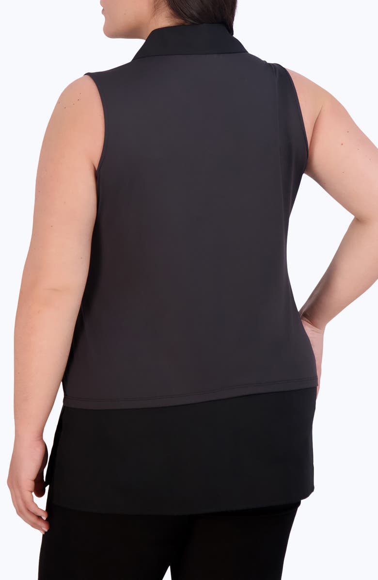 Foxcroft Sasha Mixed Media Sleeveless Button-Up Shirt, Alternate, color, Black