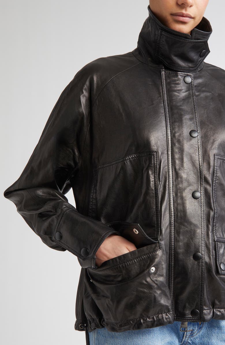 Brandon Maxwell The Harper Balloon Lambskin Leather Jacket, Alternate, color, Black