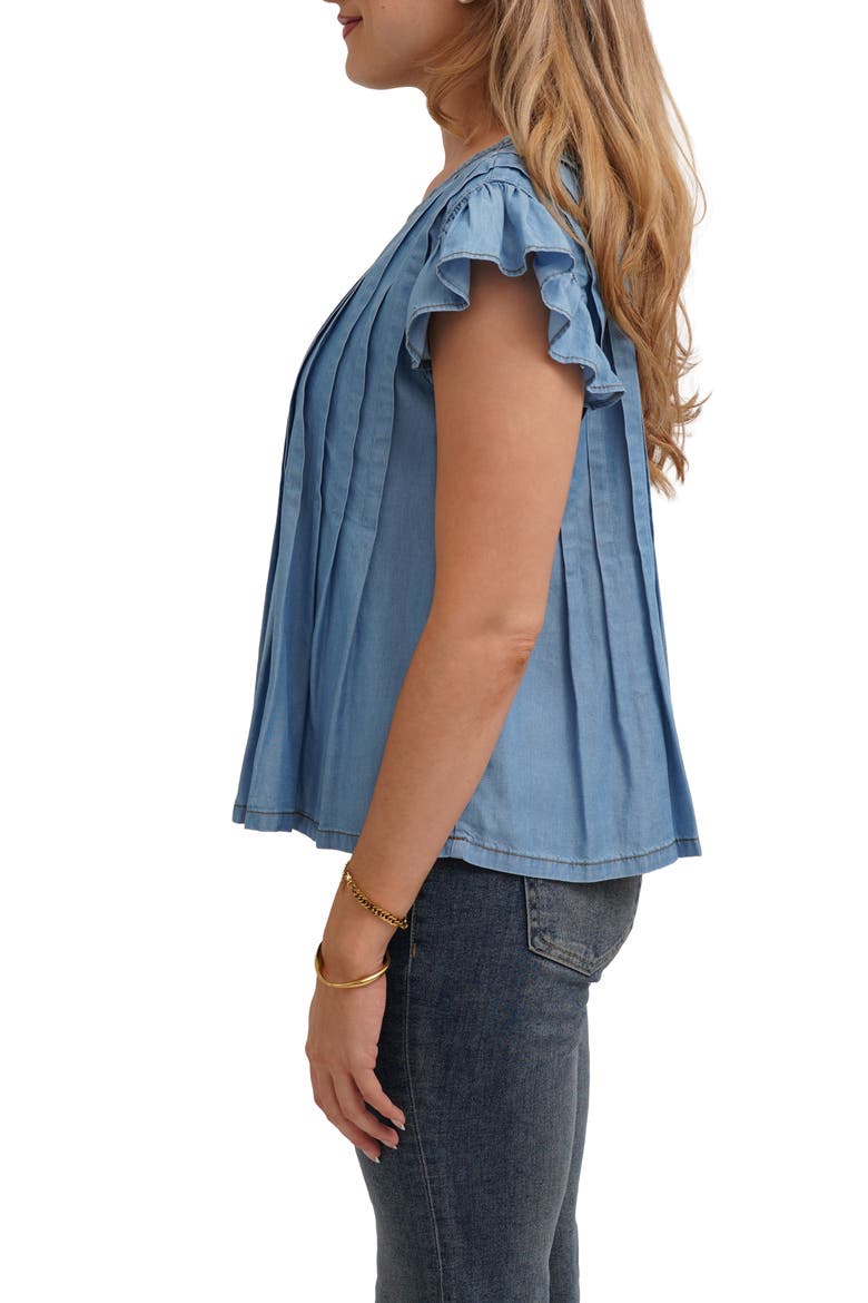 Pleated Top, Alternate, color, MISTY DENIM