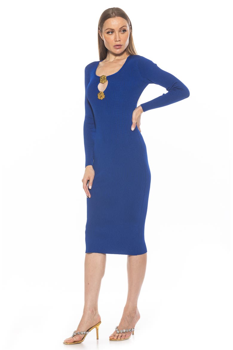 Tia Metal Rosette Long Sleeve Knit Dress, Alternate, color, COBALT