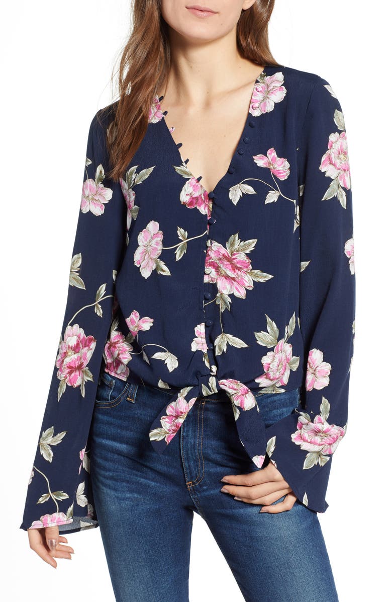 cupcakes and cashmere Jerome Floral Bell Sleeve Top, Main, color,