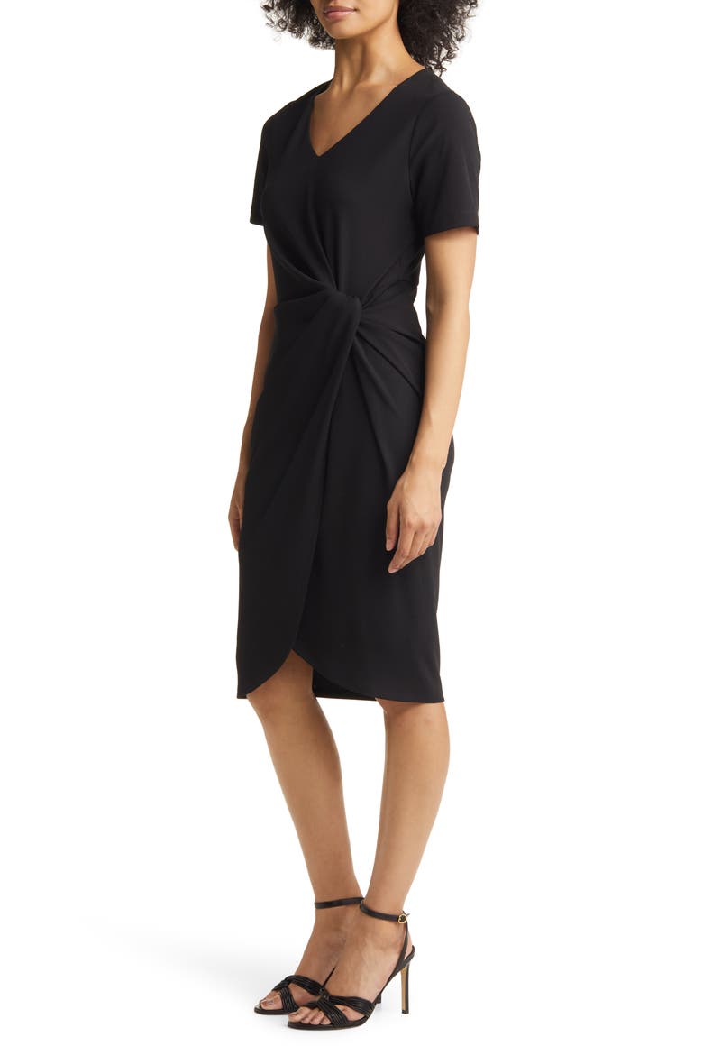 Stretch Crepe Side Knot Dress, Alternate, color, BLACK