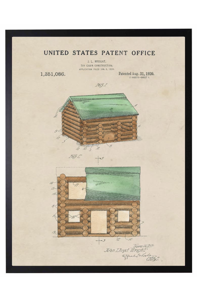 Antique Curiosities Lincoln Logs Patent in Black Frame, Main, color, NO COLOR