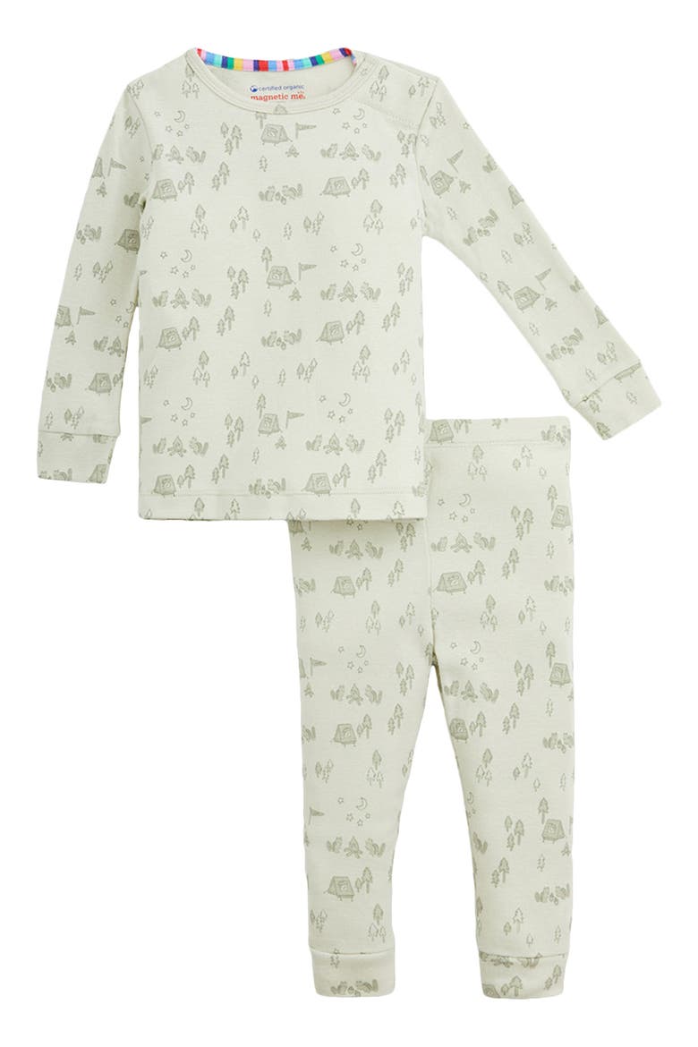 Kids' Base Camp Buddies Organic Cotton Two-Piece Fitted Pajamas, Main, color, BASIL
