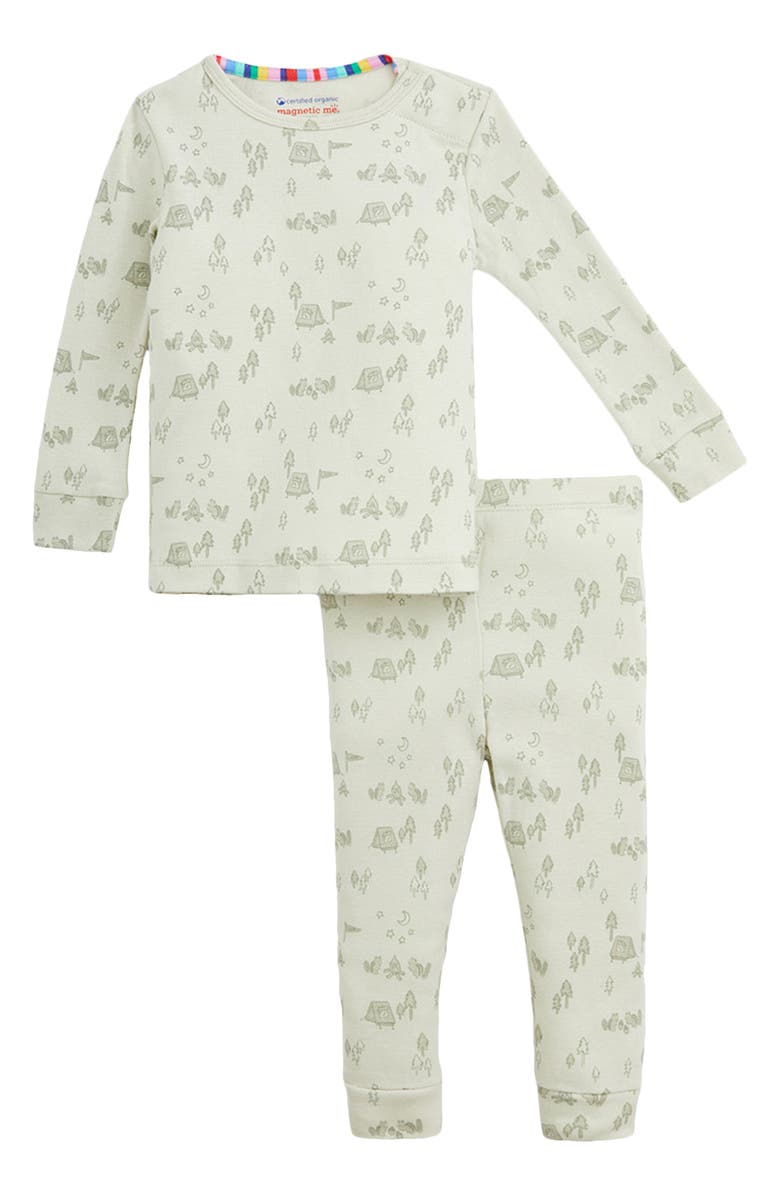 Magnetic Me Kids' Base Camp Buddies Organic Cotton Two-Piece Fitted Pajamas, Main, color, Basil