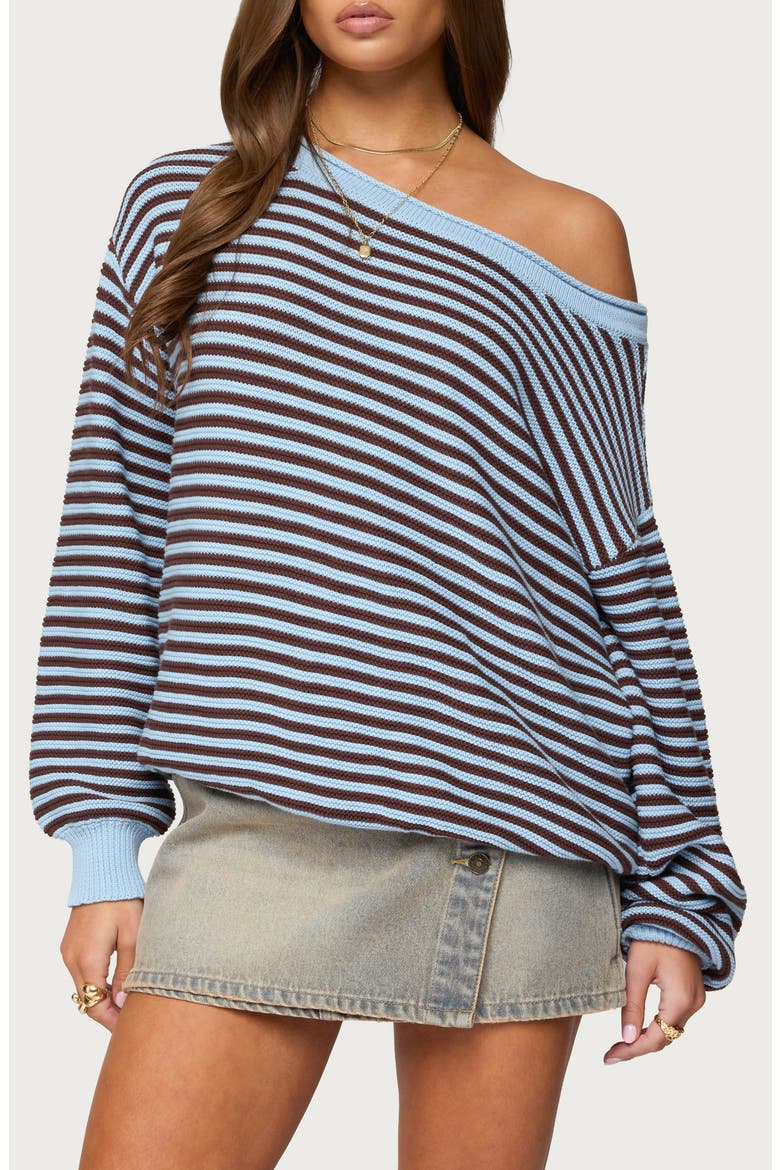 Averi Stripe Textured Cotton Sweater, Main, color, LIGHT-BLUE