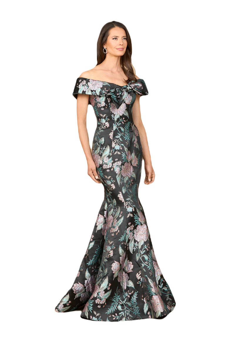 Fitted, Mermaid Brocade Gown, Main, color, Black/Multi