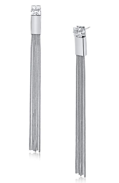 Cubic Zirconia Tassel Fringe Drop Earrings