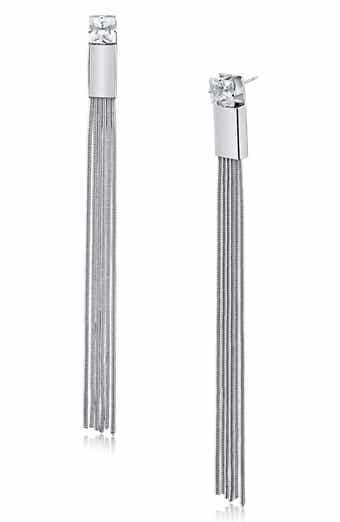Cubic Zirconia Tassel Fringe Drop Earrings