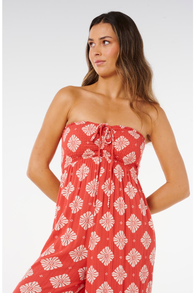 Ventura Smocked Strapless Wide Leg Jumpsuit, Alternate, color, RED