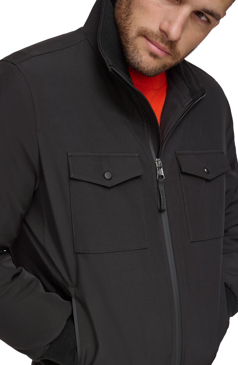 Calvin Klein Water Resistant Flextech Stretch Bomber Jacket, Alternate, color, Black