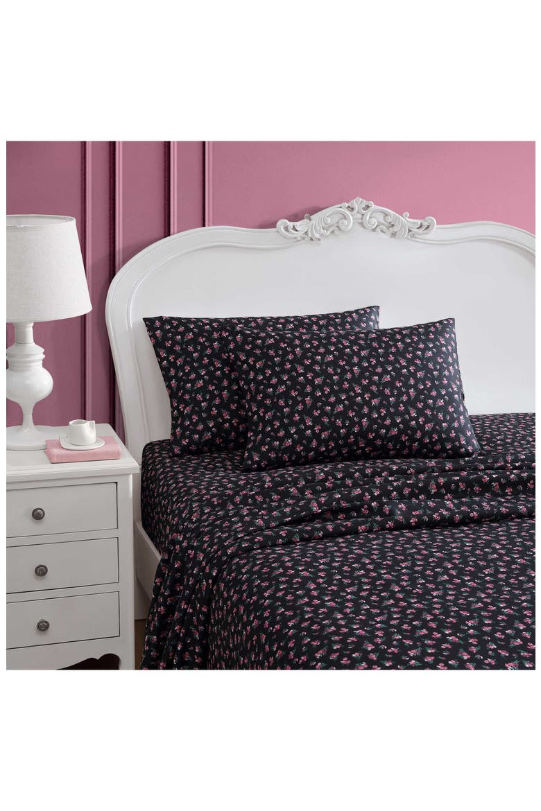 Bouquet Ditsy Sheet Set, Alternate, color, BLACK