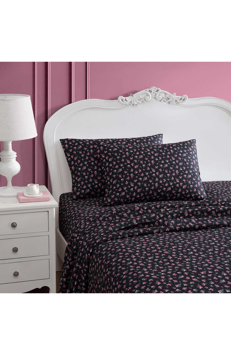 Betsey Johnson Bouquet Ditsy Sheet Set, Alternate, color, Black